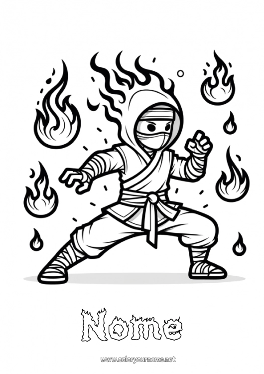 Página de desenho para imprimir Ninja Fogo Desenho Animado