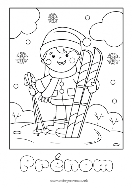 Coloriage à imprimer Sport Neige Hiver écharpe Bonnet de Noël Ski Sports d'hiver