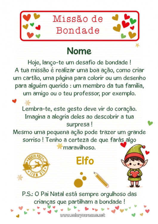 Página de desenho para imprimir Elfo de Natal Missão do Elfo de Natal