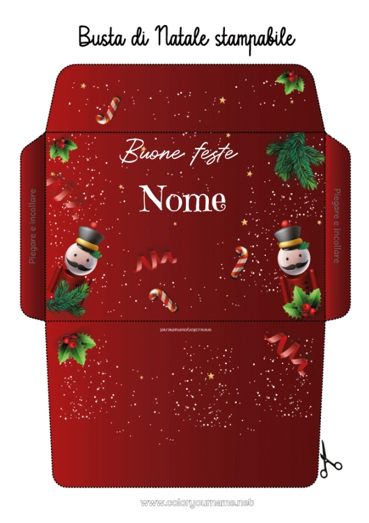 Pagina da colorare da stampare Regali Natale Busta Giochi e giocattoli Busta da stampare Schiaccianoci Busta di Natale Busta da Regalo