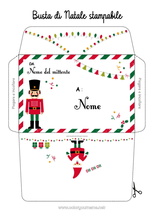 Pagina da colorare da stampare Babbo Natale Natale Busta Giochi e giocattoli Busta da stampare Schiaccianoci Busta di Natale