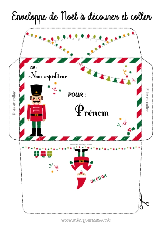 Coloriage à imprimer Père Noël Noël Enveloppe Jeux et jouets Enveloppe à imprimer Casse-noisette Enveloppe de Noël