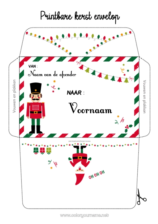 Kleurplaat om af te drukken Kerstman Kerstmis Envelop Spellen en speelgoed Afdrukbare enveloppen Notenkraker Kerstenvelop