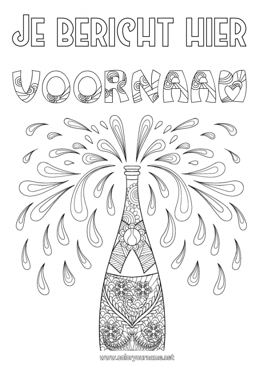 Kleurplaat om af te drukken Drankje Zentangle Fles Champagne