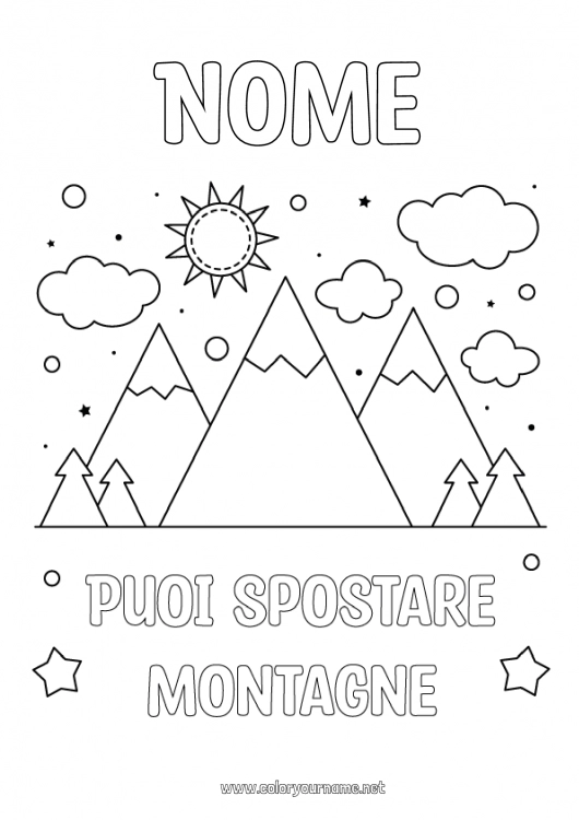 Pagina da colorare da stampare Attività per Bambini Positivo Montagna