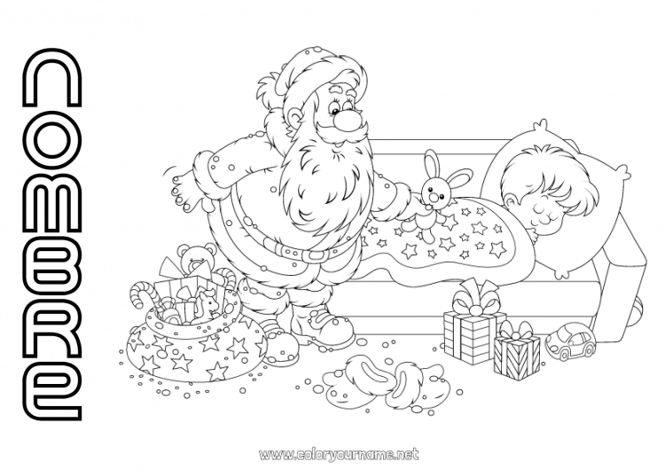 Dibujo para colorear para imprimir Regalos Papá Noel Navidad