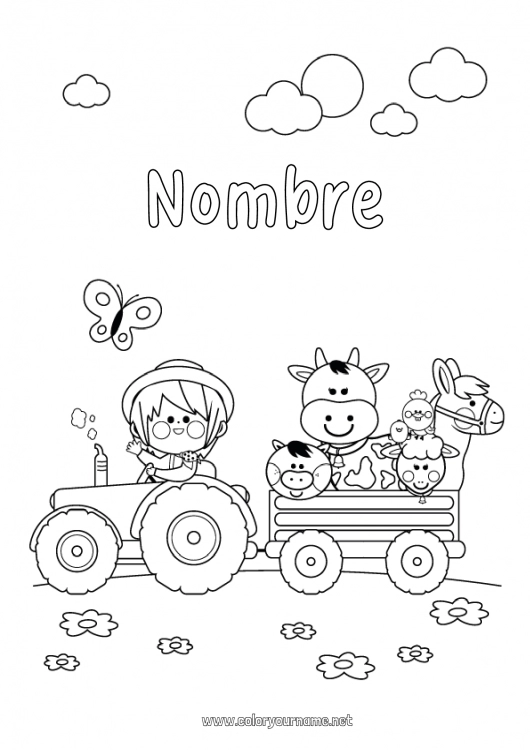 Dibujo para colorear para imprimir Ovejas Cerdo Vehículos Animales Vaca Tractor Vehículos agrícolas Granja Animales de granja Agricultor Oficios de la Granja