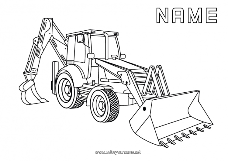 Coloring page to print Vehicles Construction machinery Backhoe loader Construction Jobs