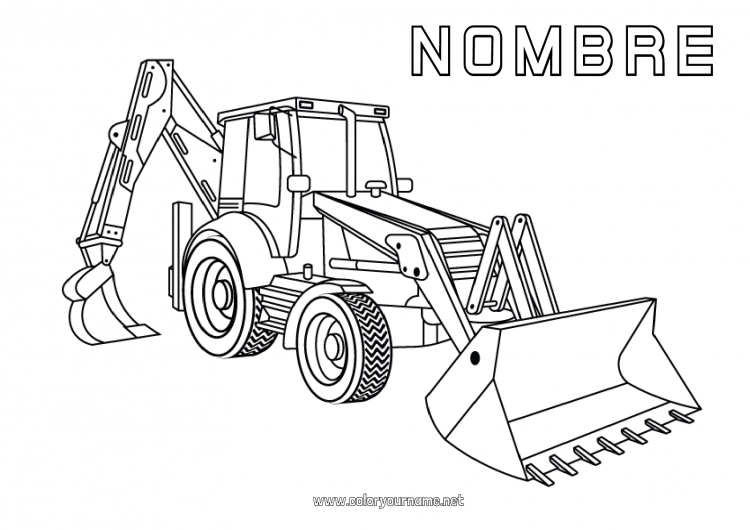 Dibujo para colorear para imprimir Vehículos Maquinaria de construcción Retroexcavadora Oficios de la construcción