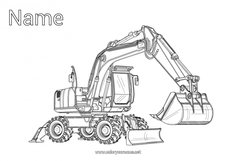 Coloring page to print Vehicles Excavator Construction machinery Construction Jobs