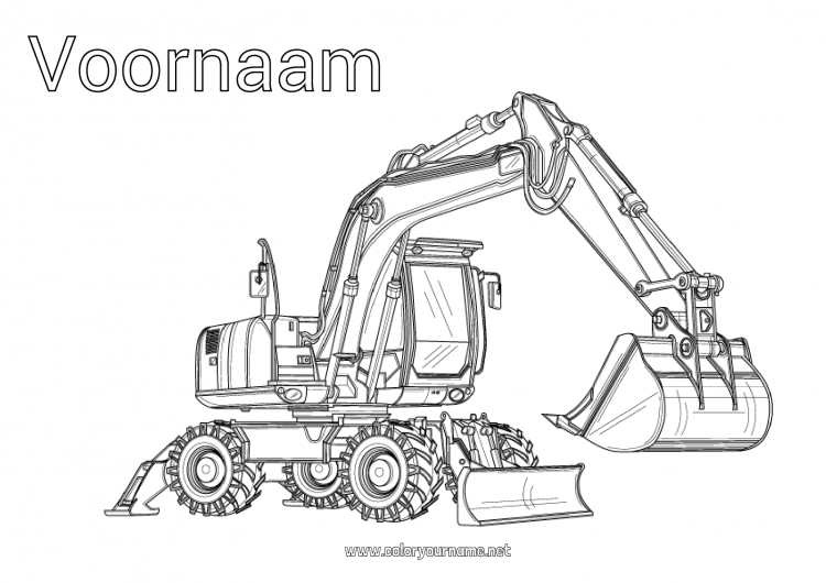 Kleurplaat om af te drukken Voertuigen Graafmachine Bouwvoertuigen Bouwberoepen
