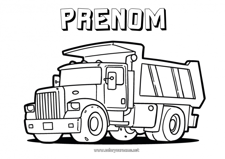 Coloriage à imprimer Camion Véhicules Camions et véhicules utilitaires Métiers du chantier Métiers du transport Camion-benne