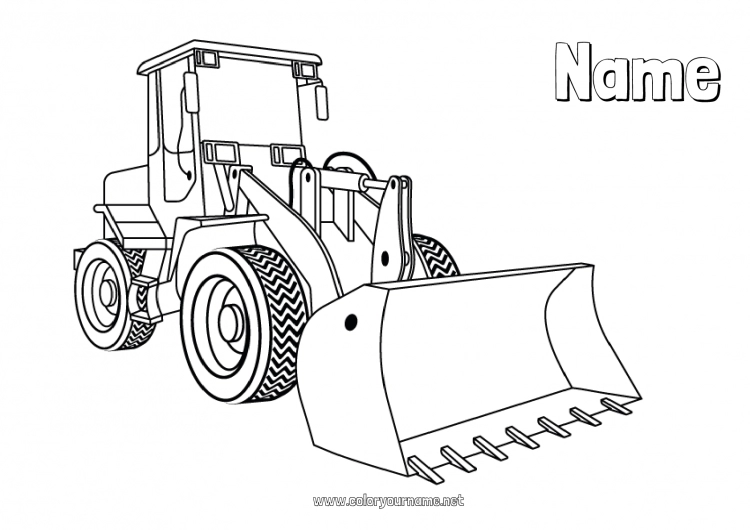 Coloring page to print Vehicles Construction machinery Construction Jobs Bulldozer Wheel loader