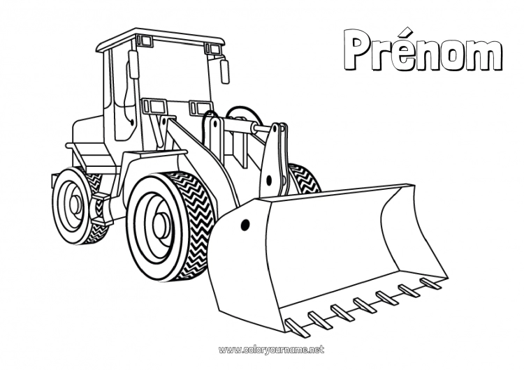 Coloriage à imprimer Véhicules Engins de chantier Métiers du chantier Bulldozer Chargeuse