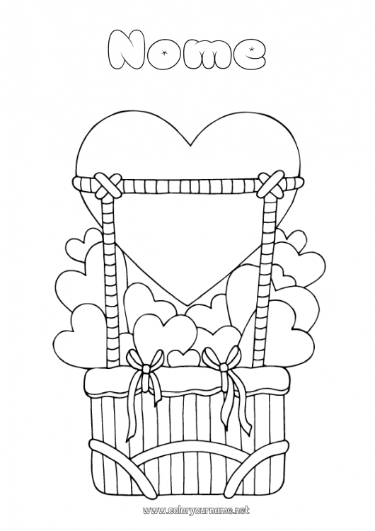 Página de desenho para imprimir Coração Veículos Balão de Ar Quente Veículos aéreos