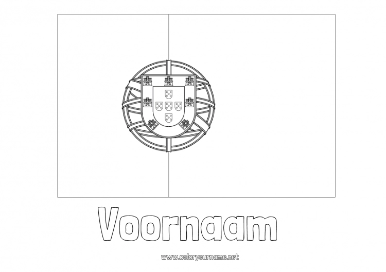 Kleurplaat om af te drukken Geografie Vlag Land Portugal