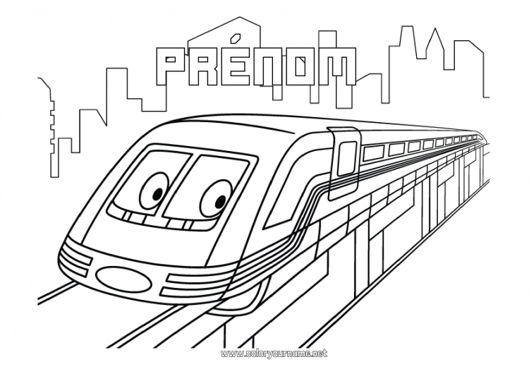 Coloriage à imprimer Véhicules Train Transport en commun terrestres Véhicules personnages