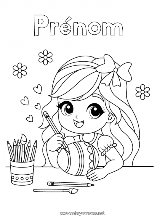 Coloriage à imprimer Art Fille Oeufs de Pâques Pâques Peinture