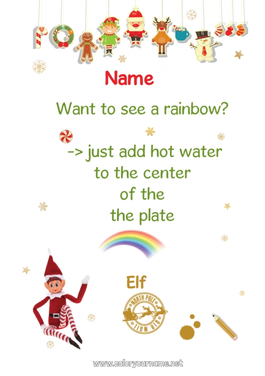 Coloring page to print Christmas elves Christmas Elf's Mission Rainbow