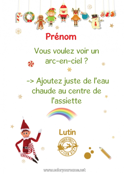 Coloriage à imprimer Lutins de Noël Mission du lutin de Noël Arc en ciel