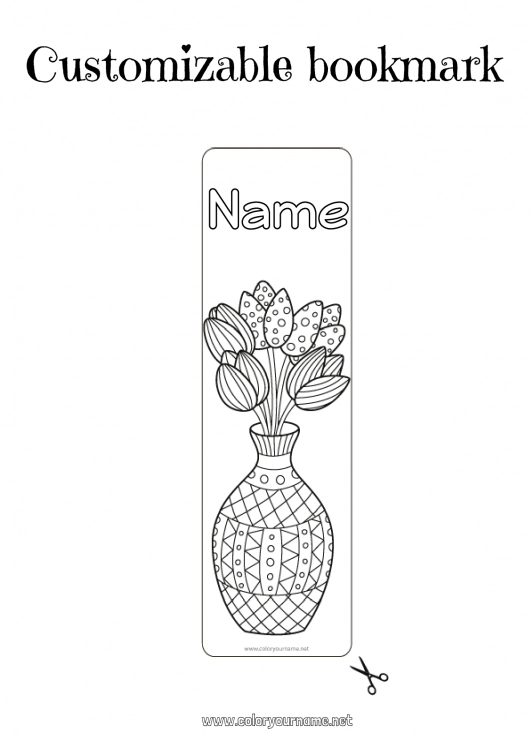 Coloring page to print Flowers Bookmark Vase Tulip Bouquet