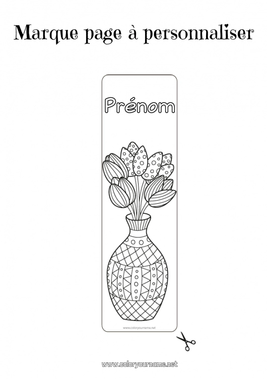 Coloriage à imprimer Fleurs Marque page Vase Tulipe Bouquet