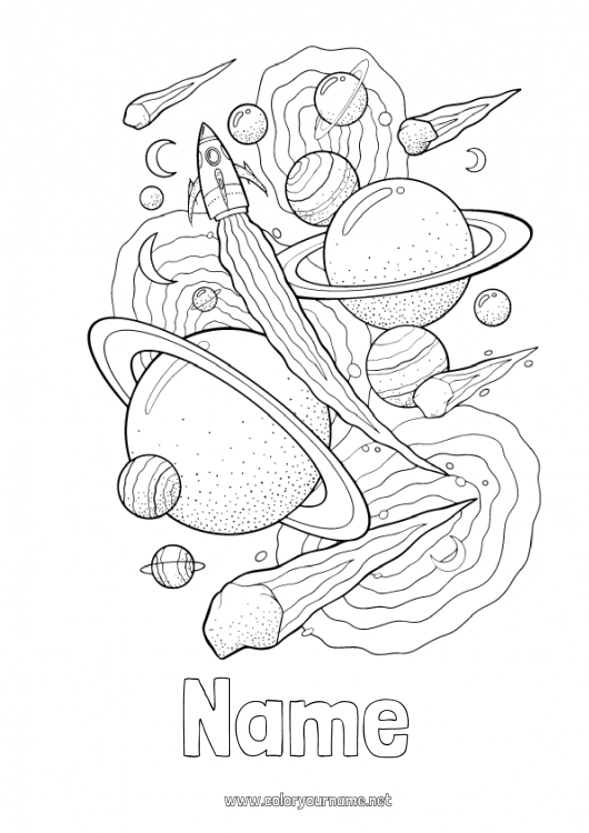 Coloring page to print Rocket Vehicles Space Planets and solar system Astronomy Aerial vehicles