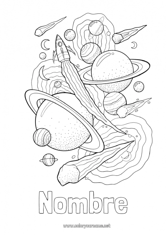 Dibujo para colorear para imprimir Cohete Vehículos Espacio Planetas y sistema solar Astronomía Vehículos aéreos