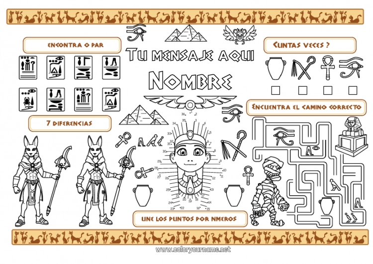 Dibujo para colorear para imprimir Actividades para niños Egipto País Pirámide Mantel individual para imprimir