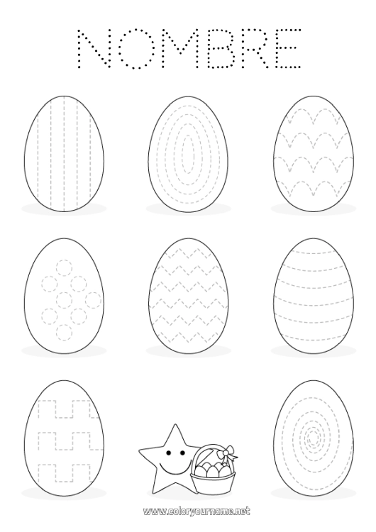 Dibujo para colorear para imprimir Actividades para niños Huevos de Pascua Pascua de Resurrección Dibujos fáciles para colorear Trazo y color