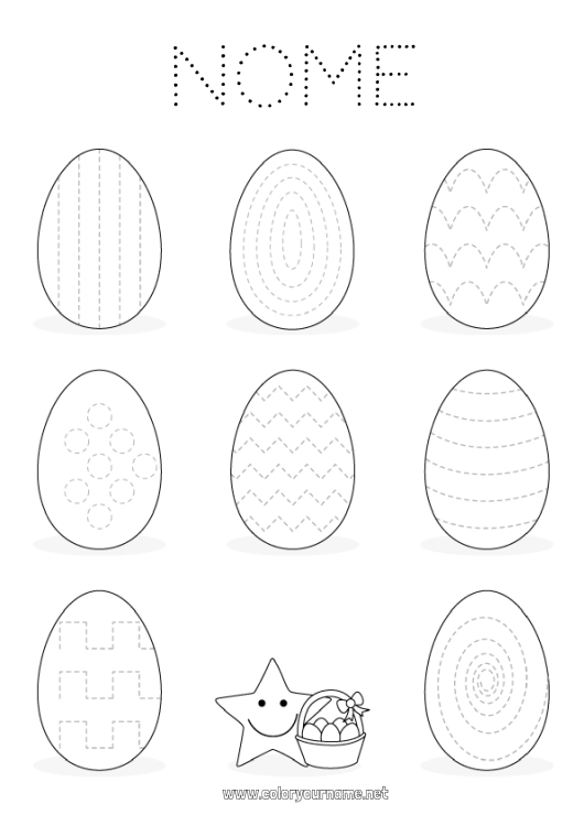 Página de desenho para imprimir Atividades para Crianças Ovos de Páscoa Páscoa Desenhos para colorir fáceis Rastreie e Pinte