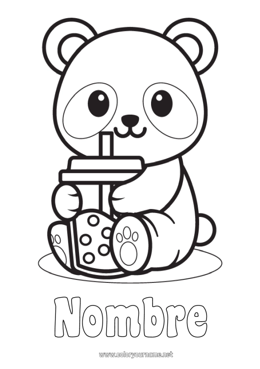 Dibujo para colorear para imprimir Lindo Kawaii Animales Panda Bebidas Dibujos fáciles para colorear Otros animales del mundo Bubble tea