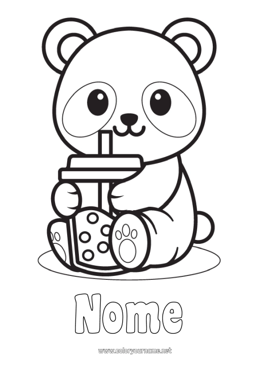 Página de desenho para imprimir Fofo Kawaii Animal Panda Bebida Desenhos para colorir fáceis Outros animais do mundo Chá de bolhas