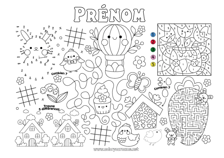 Coloriage à imprimer Printemps Coloriages magiques Activités enfants Points à relier Oeufs de Pâques Pâques Cherche et trouve Labyrinthe Set de table à imprimer