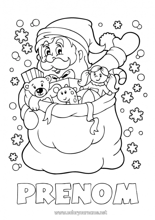 Coloriage à imprimer Père Noël Noël Hotte Jouets Jeux et jouets