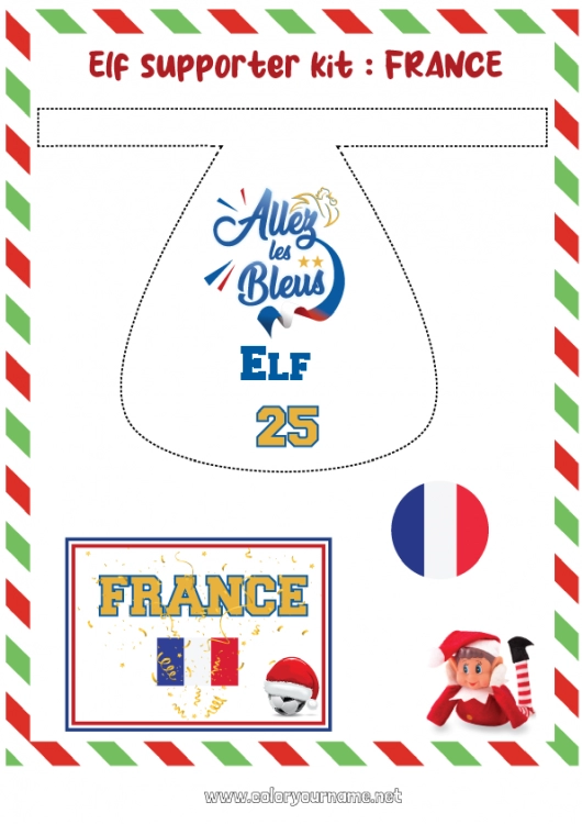 Coloring page to print Football Sport Christmas elves Football supporter kit for elf Team sports