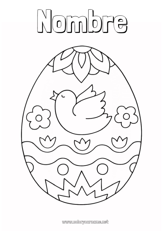 Dibujo para colorear para imprimir Pájaro Huevos de Pascua Pascua de Resurrección Gran huevo de pascua Aves y mamíferos voladores