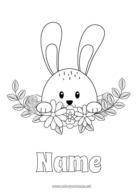 Coloring page to print Flowers Spring Bunny Animal Easter Forest animals