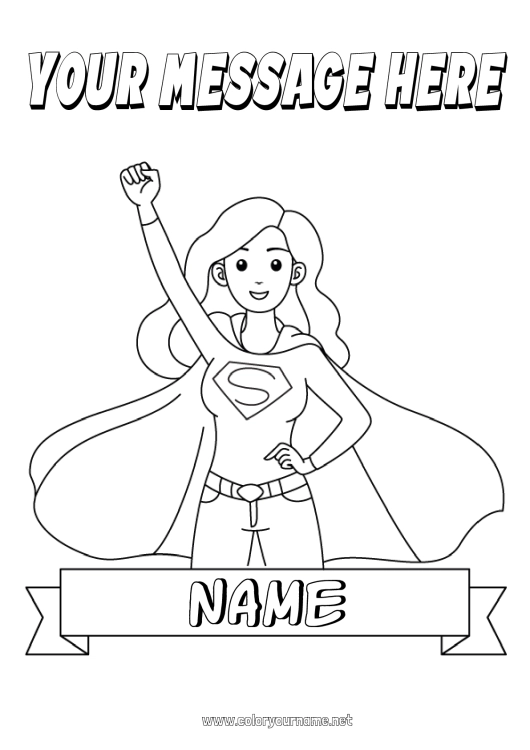 Coloring page to print Mum Hero Sister Teacher Nanny Super badge Education Professions