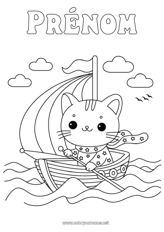 Coloriage à imprimer Chat Mer Véhicules Bateau Voilier Chiens et chats Véhicules maritimes