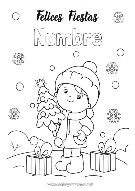 Dibujo para colorear para imprimir Invierno Regalos Navidad Niño