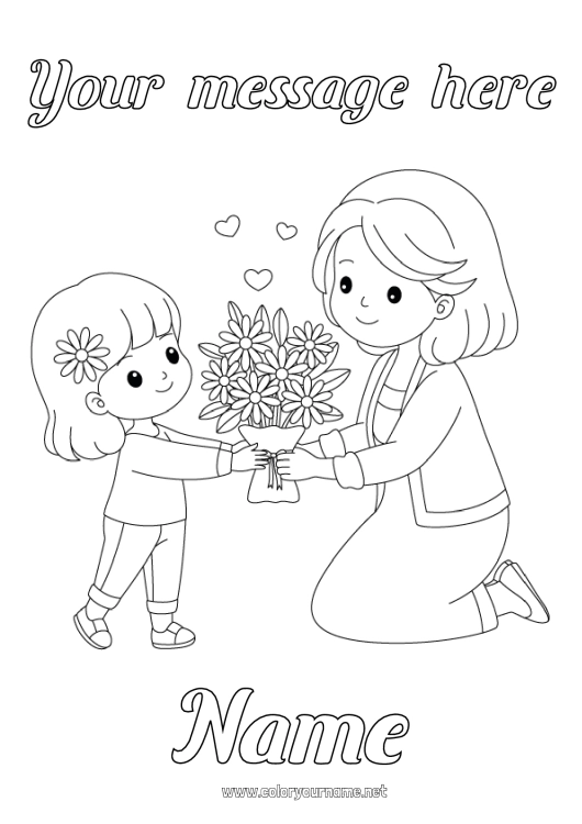 Coloring page to print Flowers Mum Bouquet