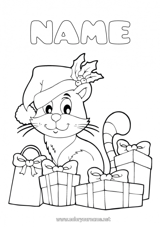 Coloring page to print Cat Gifts Christmas Dog and cat