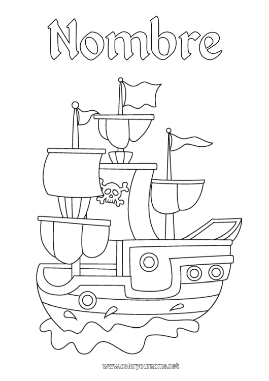 Dibujo para colorear para imprimir Pirata Vehículos Barco Velero Vehículos marítimos