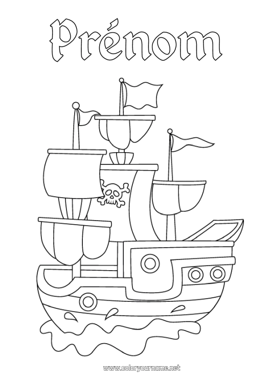 Coloriage à imprimer Pirate Véhicules Bateau Voilier Véhicules maritimes