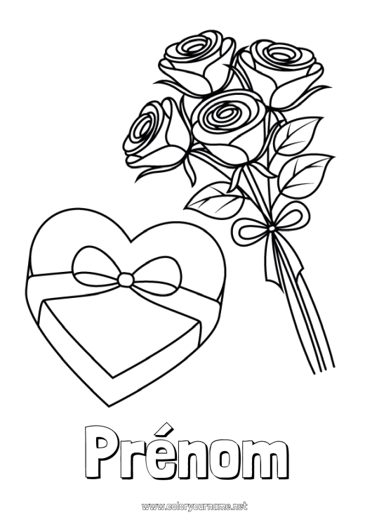 Coloriage à imprimer Fleurs Maman Bonne fête Je t'aime Saint valentin Rose Bouquet