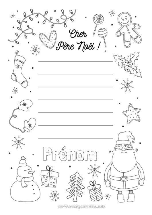 Coloriage à imprimer Noël Lettre au Père Noël Liste de cadeaux pour le père Noël