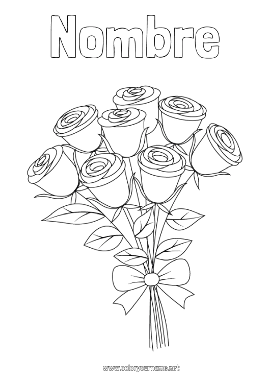 Dibujo para colorear para imprimir Flores Mamá Feliz día de fiesta Te amo Día de San Valentín Rosa Ramillete