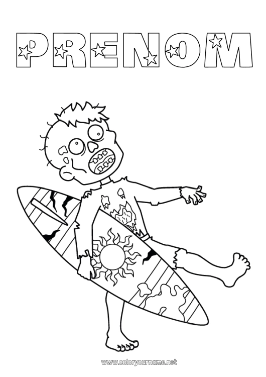 Coloriage à imprimer Surf Sports nautiques Zombie