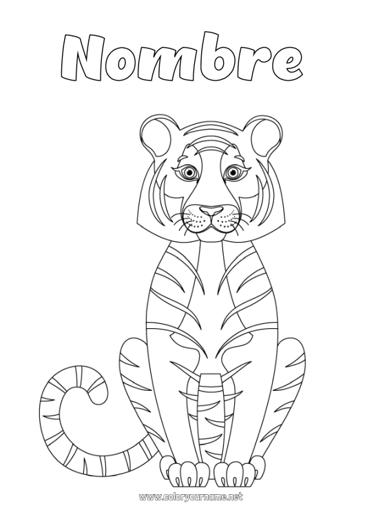 Dibujo para colorear para imprimir Tiger Animales Animales salvajes de África